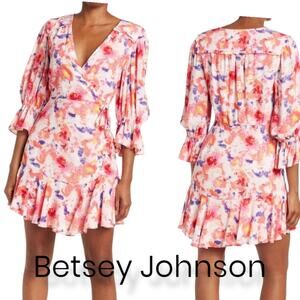 Betsey Johnson Sunset Floral Ruffle Trim Wrap Dress